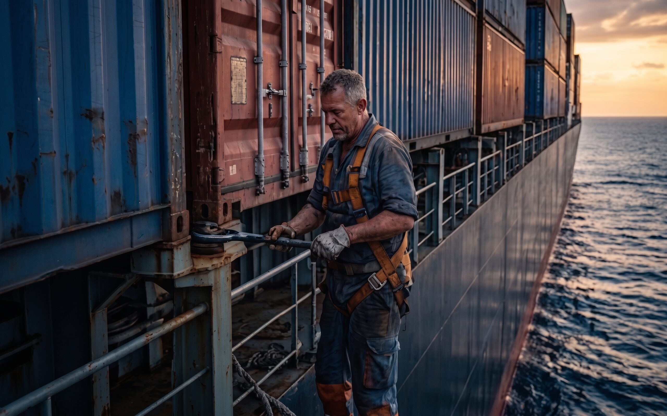 Shipping yard at golden hour
